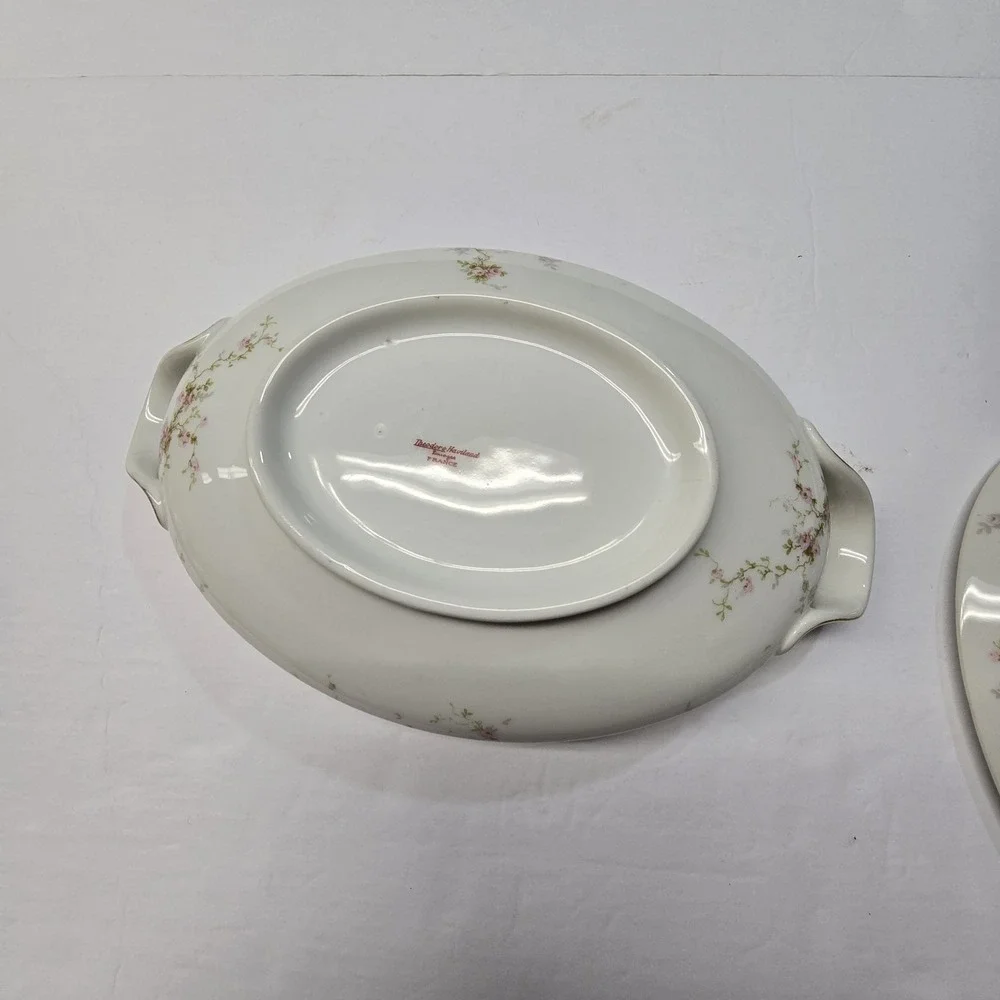 Antique Theo Haviland France‎ Covered Casserole Dish Porcelain Pink Floral